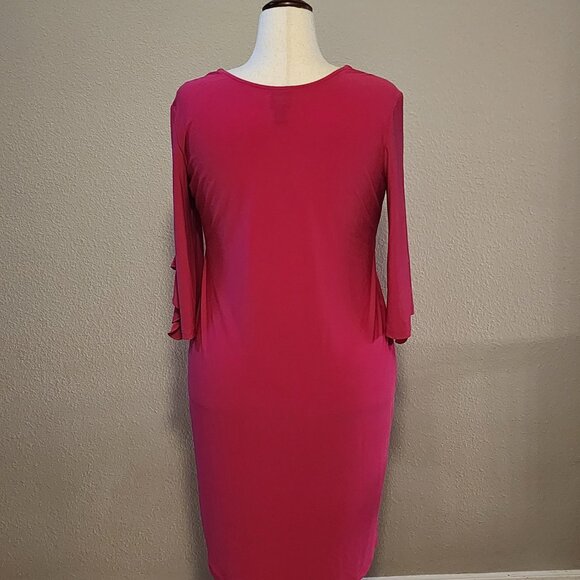 Clara Sun Woo Ruffle Cuff Dress, Hot Pink Fuchsia, Size 14 Large - Picture 2 of 5